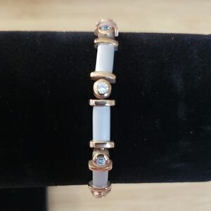 Elegant Gold and Silver Tone Bracelet With Crystals 7.5"